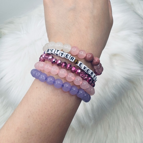 Better Everyday Beaded Bracelet Set - Pink and Purple - Picture 2 of 6